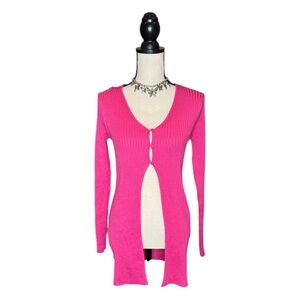 Major Labor Group Pink Ribbed Knit Long Duster Cardigan Size Large